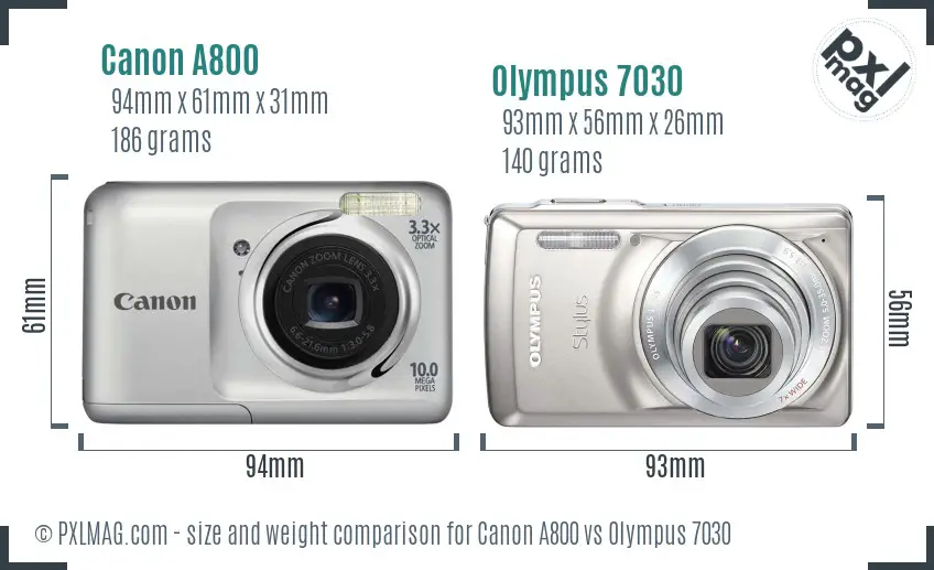Canon A800 vs Olympus 7030 size comparison
