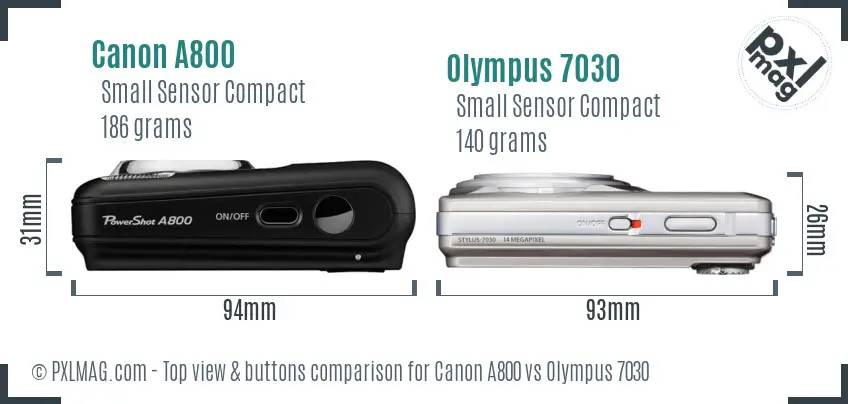 Canon A800 vs Olympus 7030 top view buttons comparison