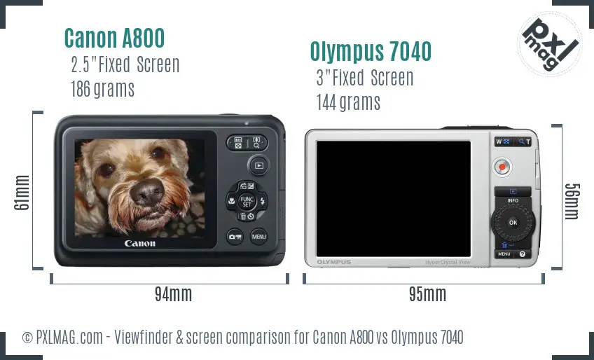 Canon A800 vs Olympus 7040 Screen and Viewfinder comparison