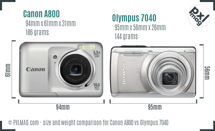Canon A800 vs Olympus 7040 size comparison