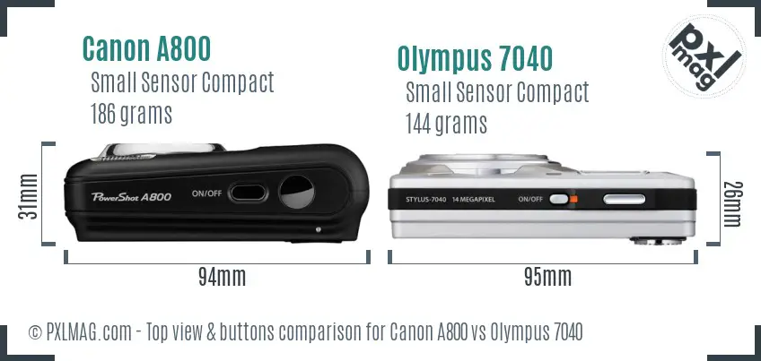 Canon A800 vs Olympus 7040 top view buttons comparison