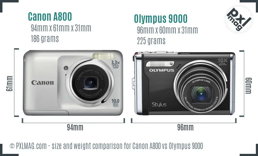 Canon A800 vs Olympus 9000 size comparison