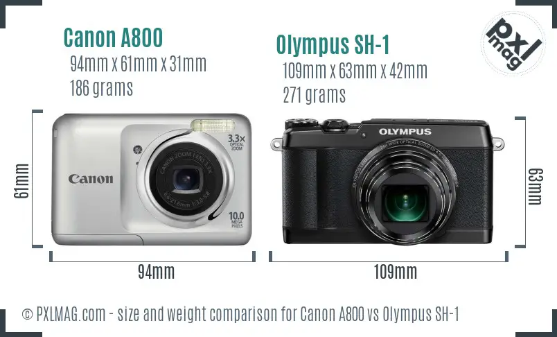 Canon A800 vs Olympus SH-1 size comparison