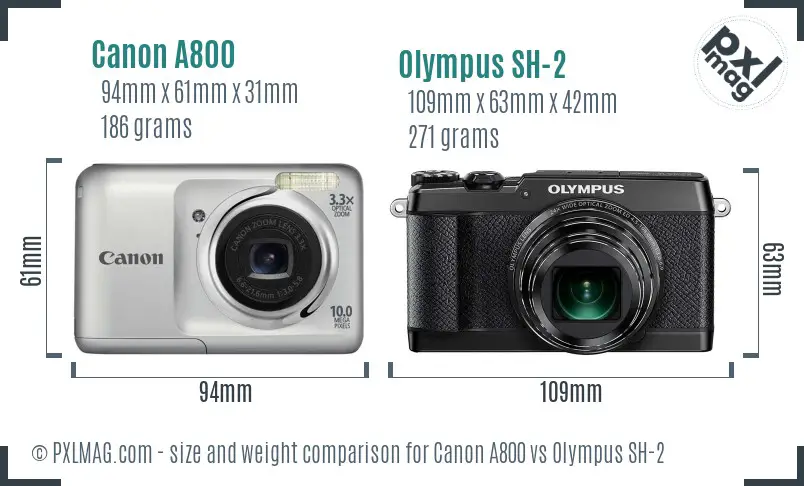 Canon A800 vs Olympus SH-2 size comparison