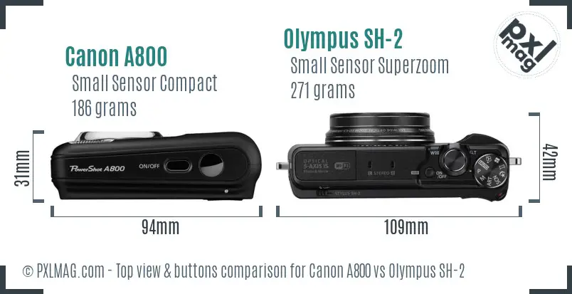 Canon A800 vs Olympus SH-2 top view buttons comparison