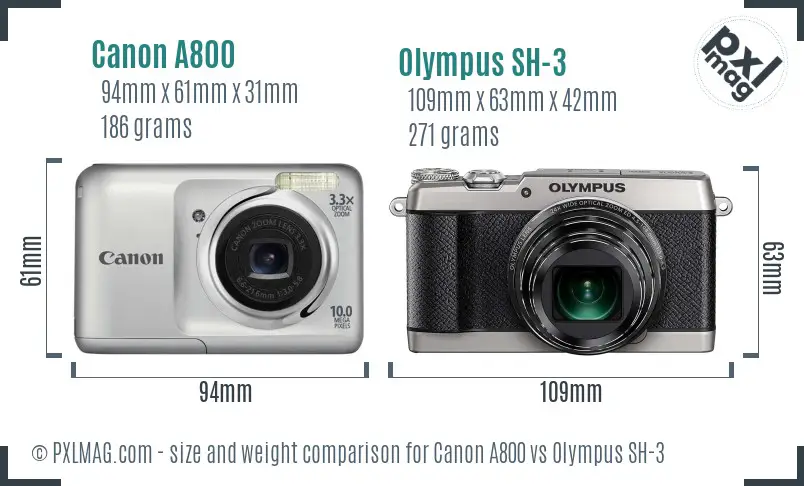 Canon A800 vs Olympus SH-3 size comparison