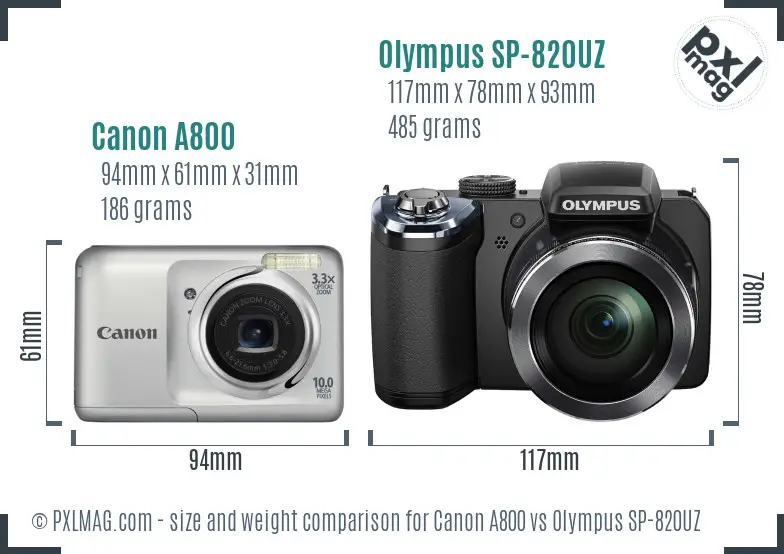 Canon A800 vs Olympus SP-820UZ size comparison