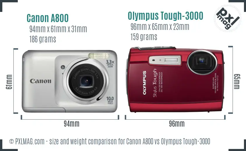 Canon A800 vs Olympus Tough-3000 size comparison Canon A800 vs Olympus Tough-3000 size comparison