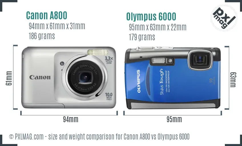 Canon A800 vs Olympus 6000 size comparison