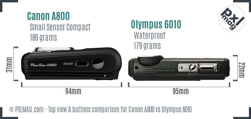 Canon A800 vs Olympus 6010 top view buttons comparison