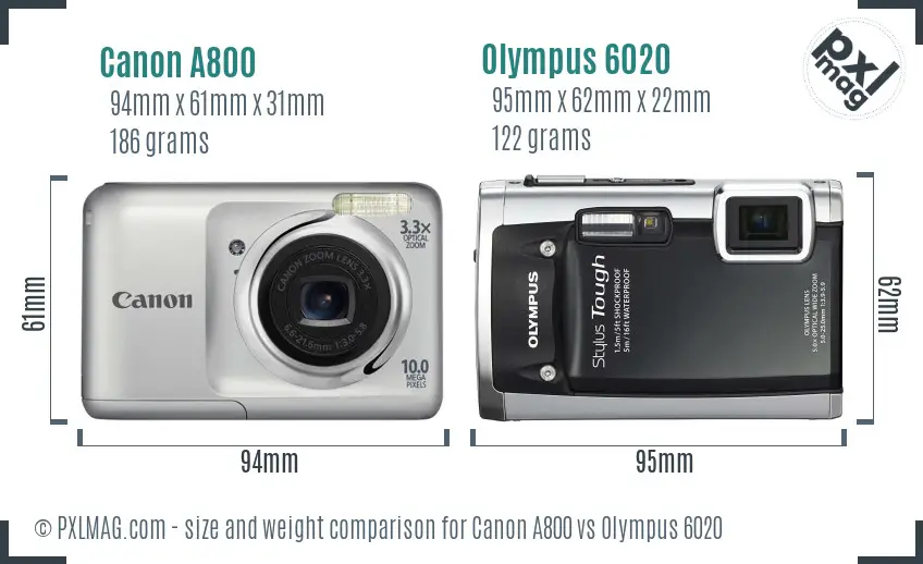 Canon A800 vs Olympus 6020 size comparison