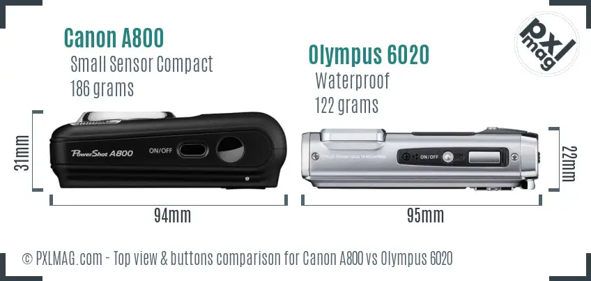 Canon A800 vs Olympus 6020 top view buttons comparison