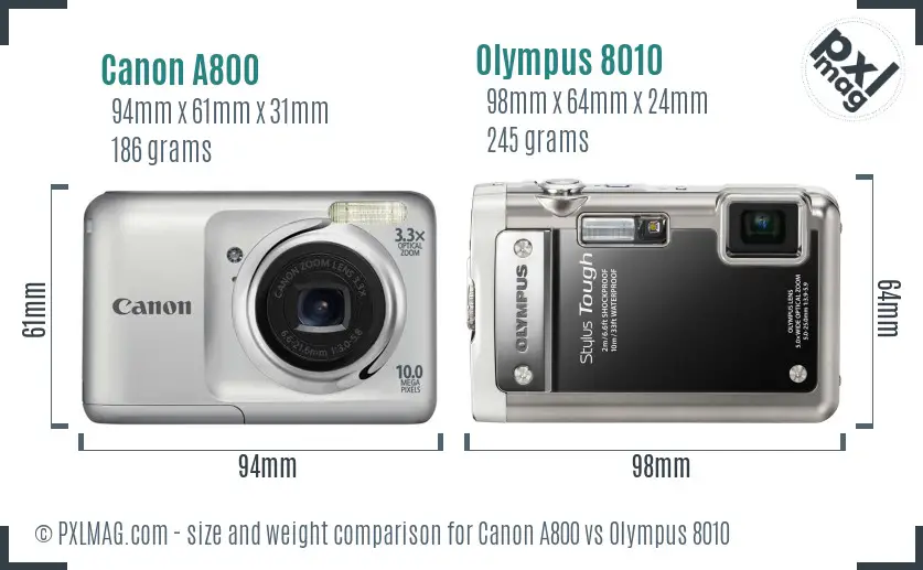 Canon A800 vs Olympus 8010 size comparison Canon A800 vs Olympus 8010 size comparison
