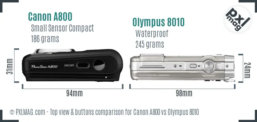 Canon A800 vs Olympus 8010 top view buttons comparison Canon A800 vs Olympus 8010 top view buttons comparison