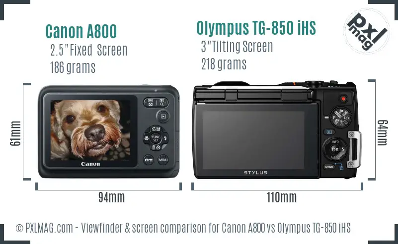 Canon A800 vs Olympus TG-850 iHS Screen and Viewfinder comparison