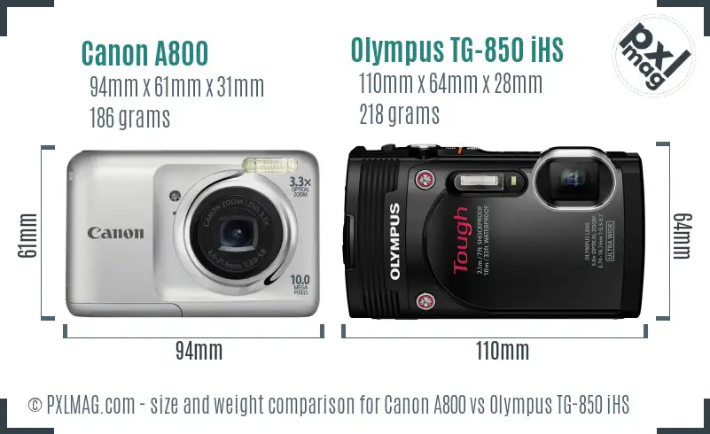 Canon A800 vs Olympus TG-850 iHS size comparison