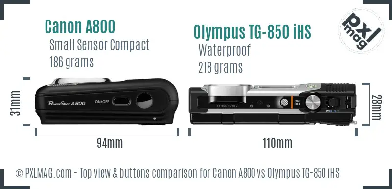 Canon A800 vs Olympus TG-850 iHS top view buttons comparison