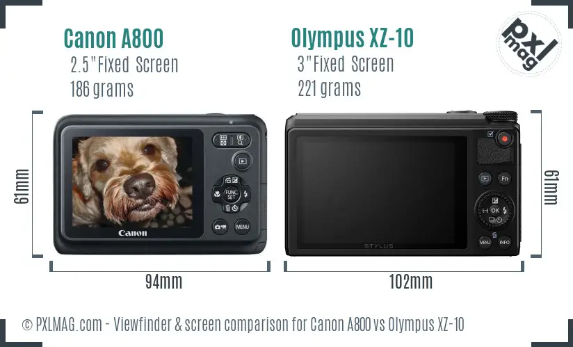 Canon A800 vs Olympus XZ-10 Screen and Viewfinder comparison