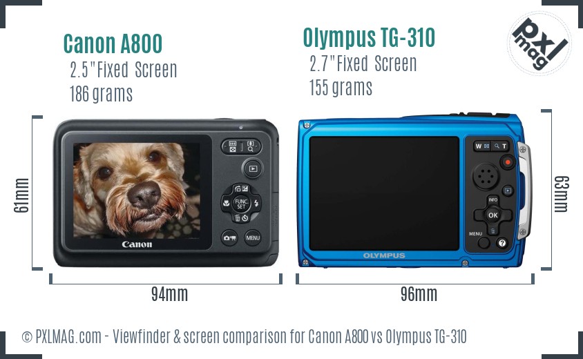 Canon A800 vs Olympus TG-310 Screen and Viewfinder comparison