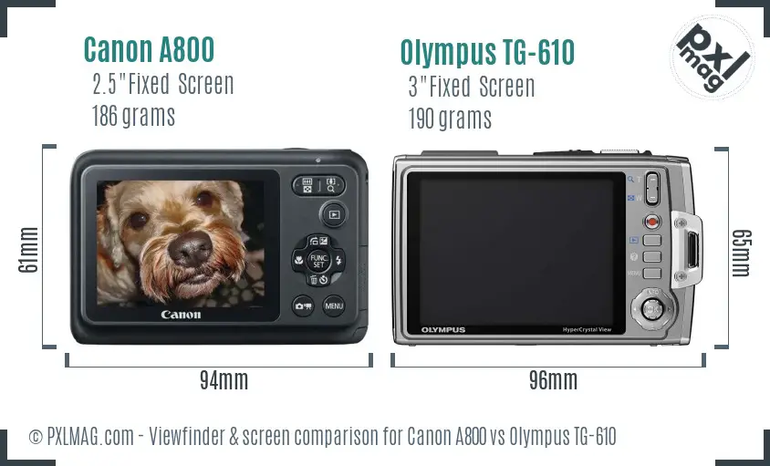Canon A800 vs Olympus TG-610 Screen and Viewfinder comparison Canon A800 vs Olympus TG-610 Screen and Viewfinder comparison