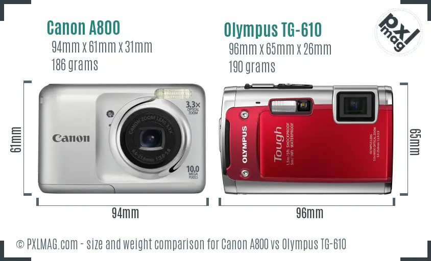 Canon A800 vs Olympus TG-610 size comparison Canon A800 vs Olympus TG-610 size comparison
