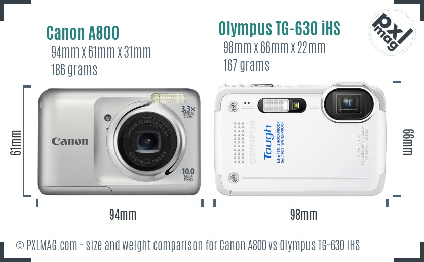 Canon A800 vs Olympus TG-630 iHS size comparison