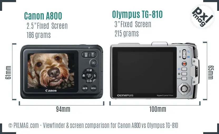 Canon A800 vs Olympus TG-810 Screen and Viewfinder comparison