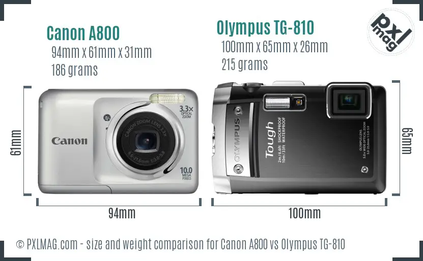 Canon A800 vs Olympus TG-810 size comparison