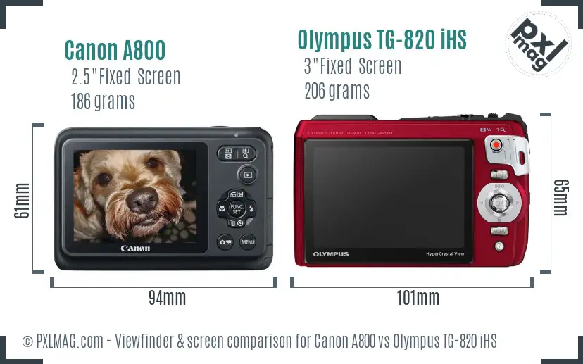 Canon A800 vs Olympus TG-820 iHS Screen and Viewfinder comparison
