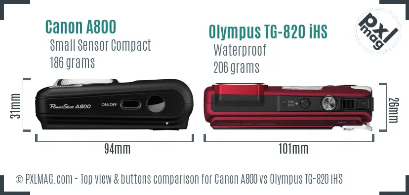 Canon A800 vs Olympus TG-820 iHS top view buttons comparison
