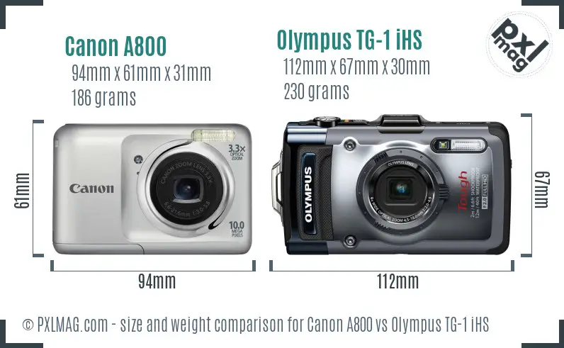 Canon A800 vs Olympus TG-1 iHS size comparison Canon A800 vs Olympus TG-1 iHS size comparison