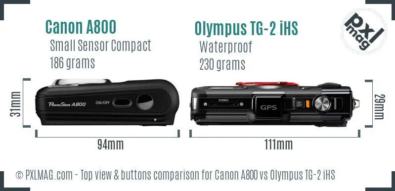 Canon A800 vs Olympus TG-2 iHS top view buttons comparison