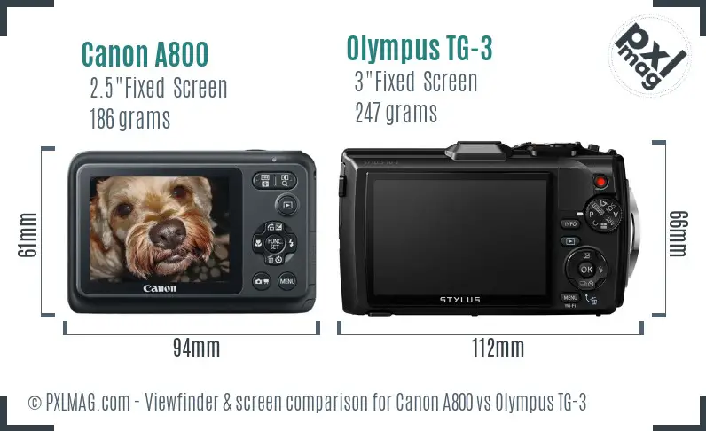 Canon A800 vs Olympus TG-3 Screen and Viewfinder comparison