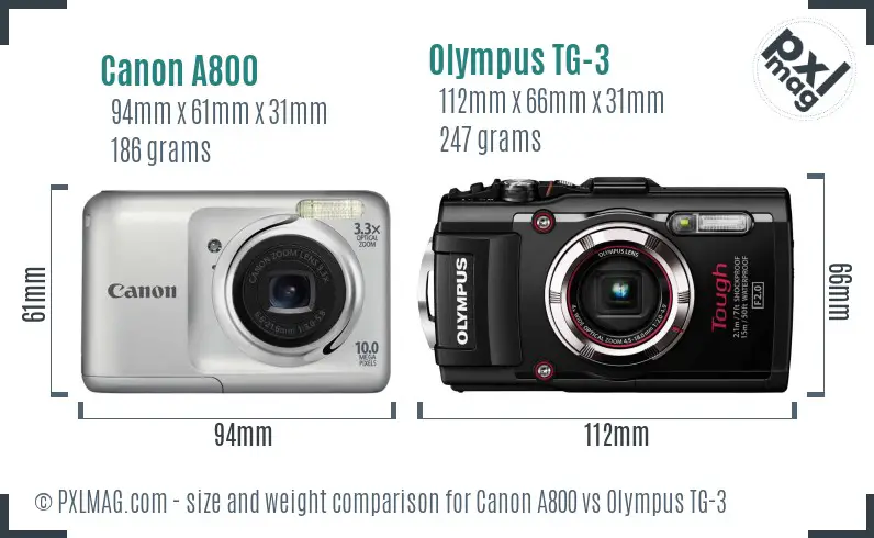 Canon A800 vs Olympus TG-3 size comparison