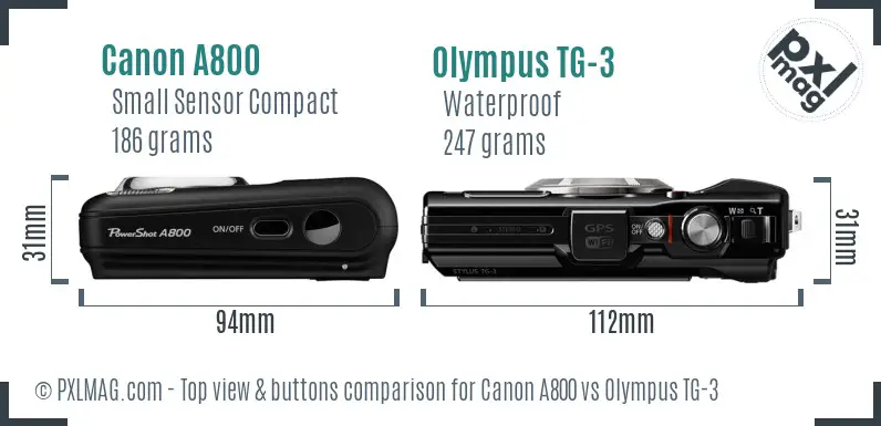 Canon A800 vs Olympus TG-3 top view buttons comparison