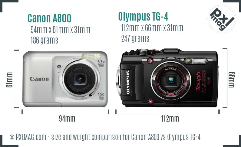 Canon A800 vs Olympus TG-4 size comparison