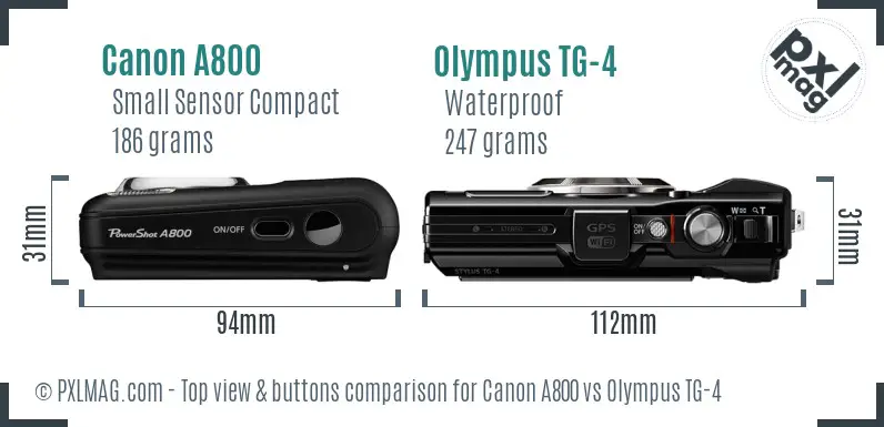 Canon A800 vs Olympus TG-4 top view buttons comparison
