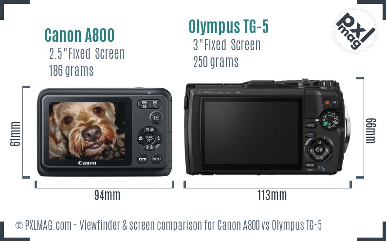 Canon A800 vs Olympus TG-5 Screen and Viewfinder comparison