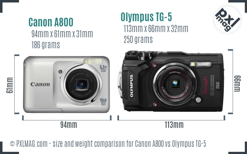Canon A800 vs Olympus TG-5 size comparison