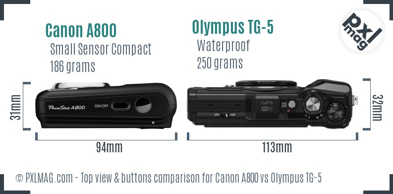 Canon A800 vs Olympus TG-5 top view buttons comparison
