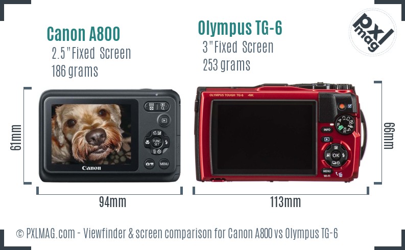 Canon A800 vs Olympus TG-6 Screen and Viewfinder comparison