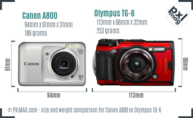Canon A800 vs Olympus TG-6 size comparison