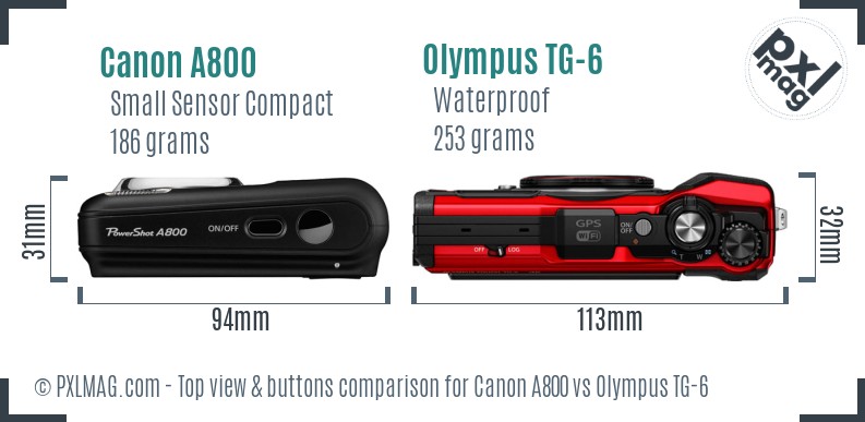 Canon A800 vs Olympus TG-6 top view buttons comparison
