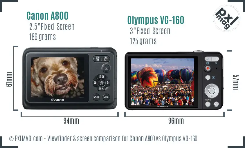 Canon A800 vs Olympus VG-160 Screen and Viewfinder comparison