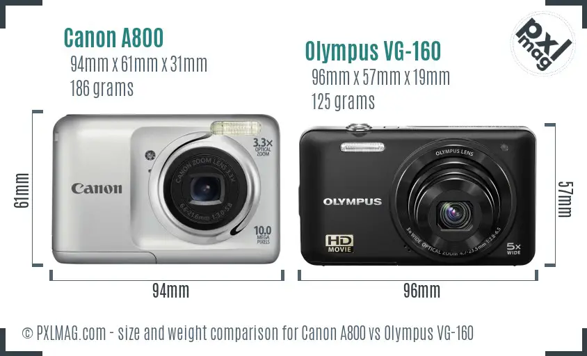 Canon A800 vs Olympus VG-160 size comparison