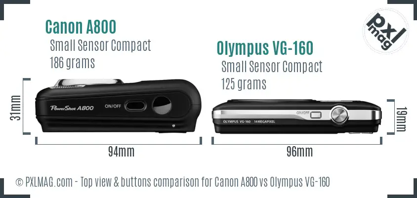 Canon A800 vs Olympus VG-160 top view buttons comparison