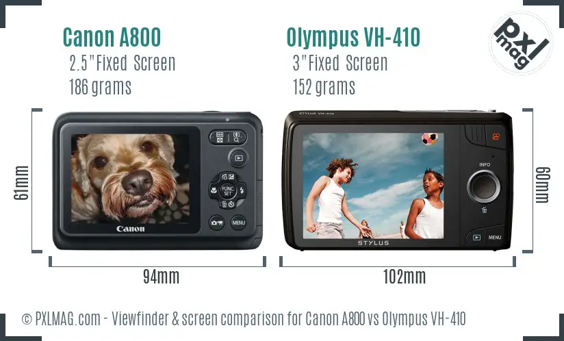 Canon A800 vs Olympus VH-410 Screen and Viewfinder comparison