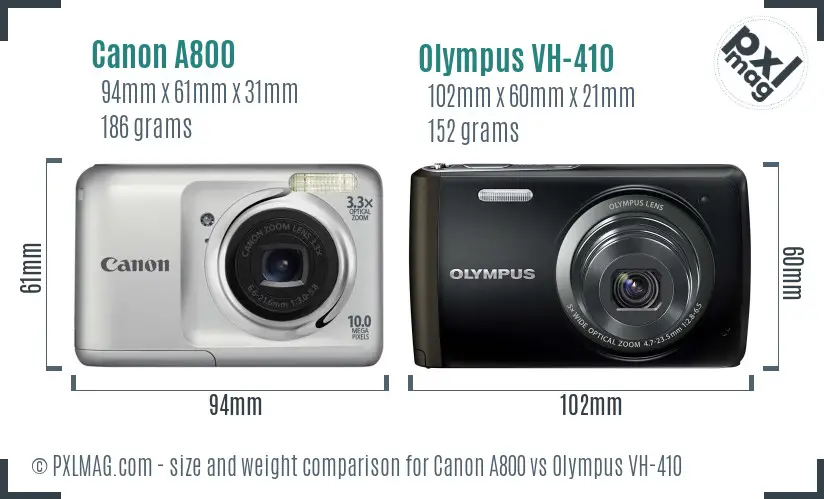 Canon A800 vs Olympus VH-410 size comparison