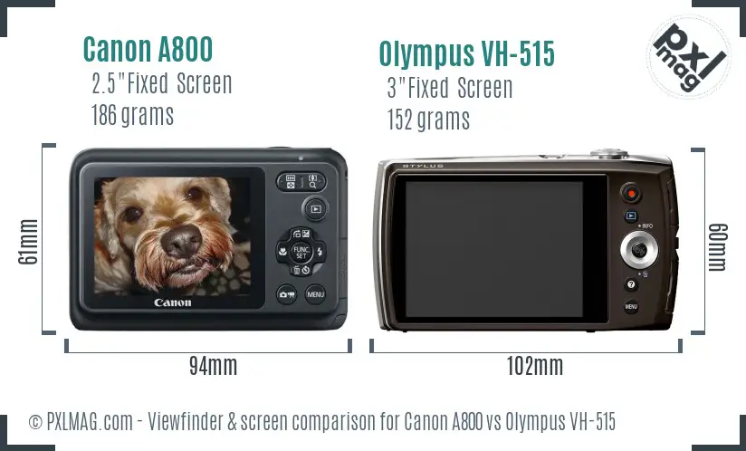 Canon A800 vs Olympus VH-515 Screen and Viewfinder comparison