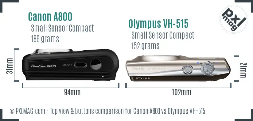 Canon A800 vs Olympus VH-515 top view buttons comparison